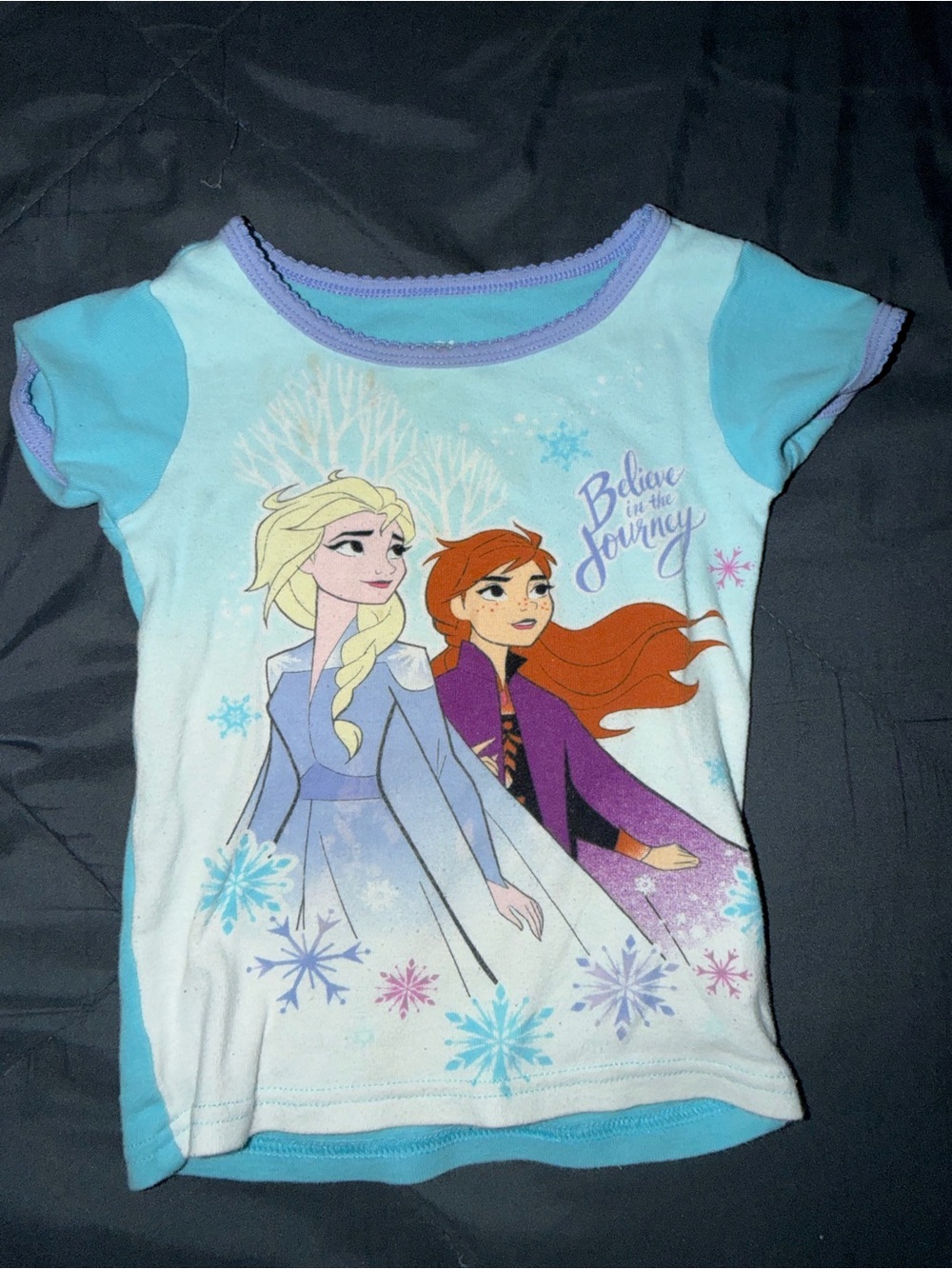 Disney Girls' Frozen Elsa & Anna Short Sleeve Tee - Light Blue & Purple